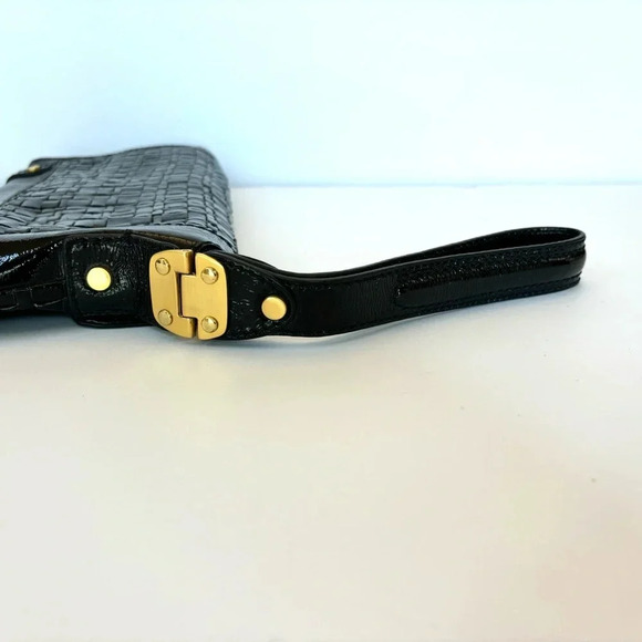 Elliott Lucca Woven Black Patent Leather Zip Top Foldover Large Clutch Wristlet - Picture 6 of 11